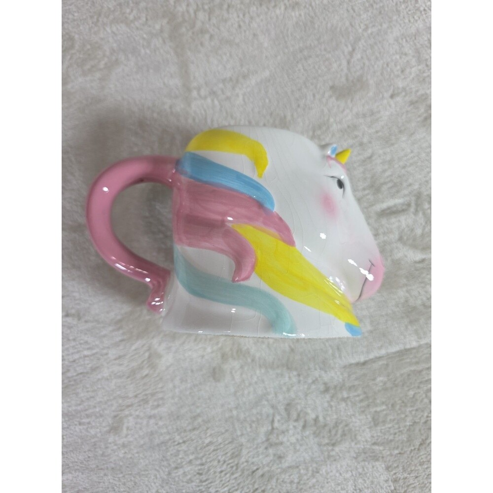 Unbranded Novelty Unicorn Mug 12/14 oz Handled White Unicorn Rainbow Mane Crazed - Picture 2 of 10